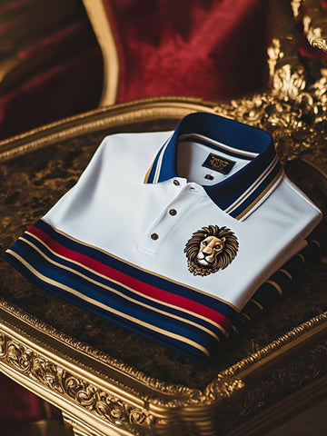 Men's Business Stripe Logo Button-Down Short Sleeve